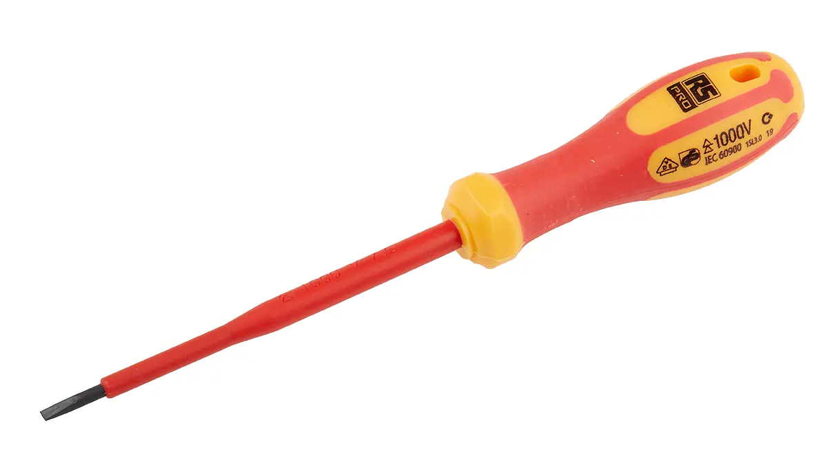 RS PRO VDE 1000V zugelassen Isoliert, Molybdänstahl, Chrom Vanadium Stahl, 190 mm / Klinge 100 mm