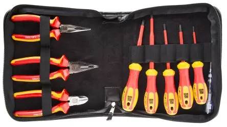 Produktfoto 1 von RS PRO VDE 1000V zugelassen Schraubendreher- und Zangen-Set, Werkzeugkasten 9-teilig