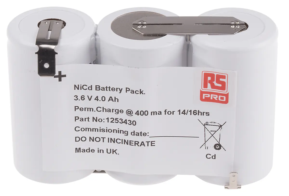 Produktfoto 1 von RS PRO NiCd Akkupack, 3-Zellen D 3.6V / 4Ah, Löt-Anschluss