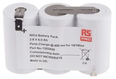 Produktfoto 1 von RS PRO NiCd Akkupack, 3-Zellen 3.6 V / 4 Ah