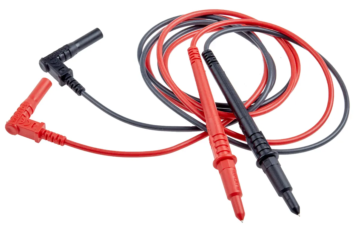 Produktfoto 1 von RS PRO Multimeter-Messleitungen mit Krokodilklemme, Stecker rechtwinklig, Testleitung Set CAT III 15A