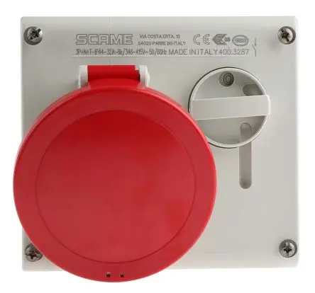 Produktfoto 1 von Scame 500 CEE Steckvorrichtung Überspannungsschutz, Buchse Rot Gerade 3+N+E 6 h 32A, 400V, IP44
