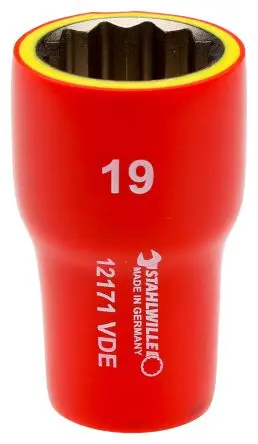 Produktfoto 1 von STAHLWILLE 12171 VDE 3/8 Zoll Isolierte Standardbuchse Steckschlüsseleinsatz 19mm 12-Punkt VDE x 50 mm