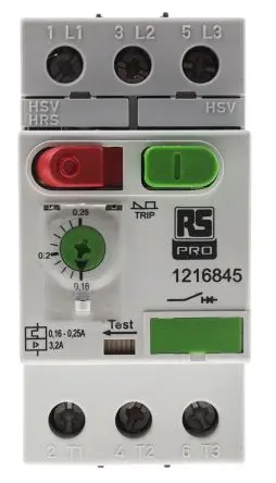 Produktfoto 1 von RS PRO MS32 Motorschutzschalter, 0.16A, 0.25 A Schutzschalter 690V 45mm x 89.5 mm Motorschutzschalter mit Strom