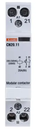 Produktfoto 1 von Lovato CN Schütz 230V ac-Spule, 2-polig, 400V ac / 9 A 230V ac 4 kW 1 Schließer/1 Öffner Motorsteuerung 2-Hilfskontakte