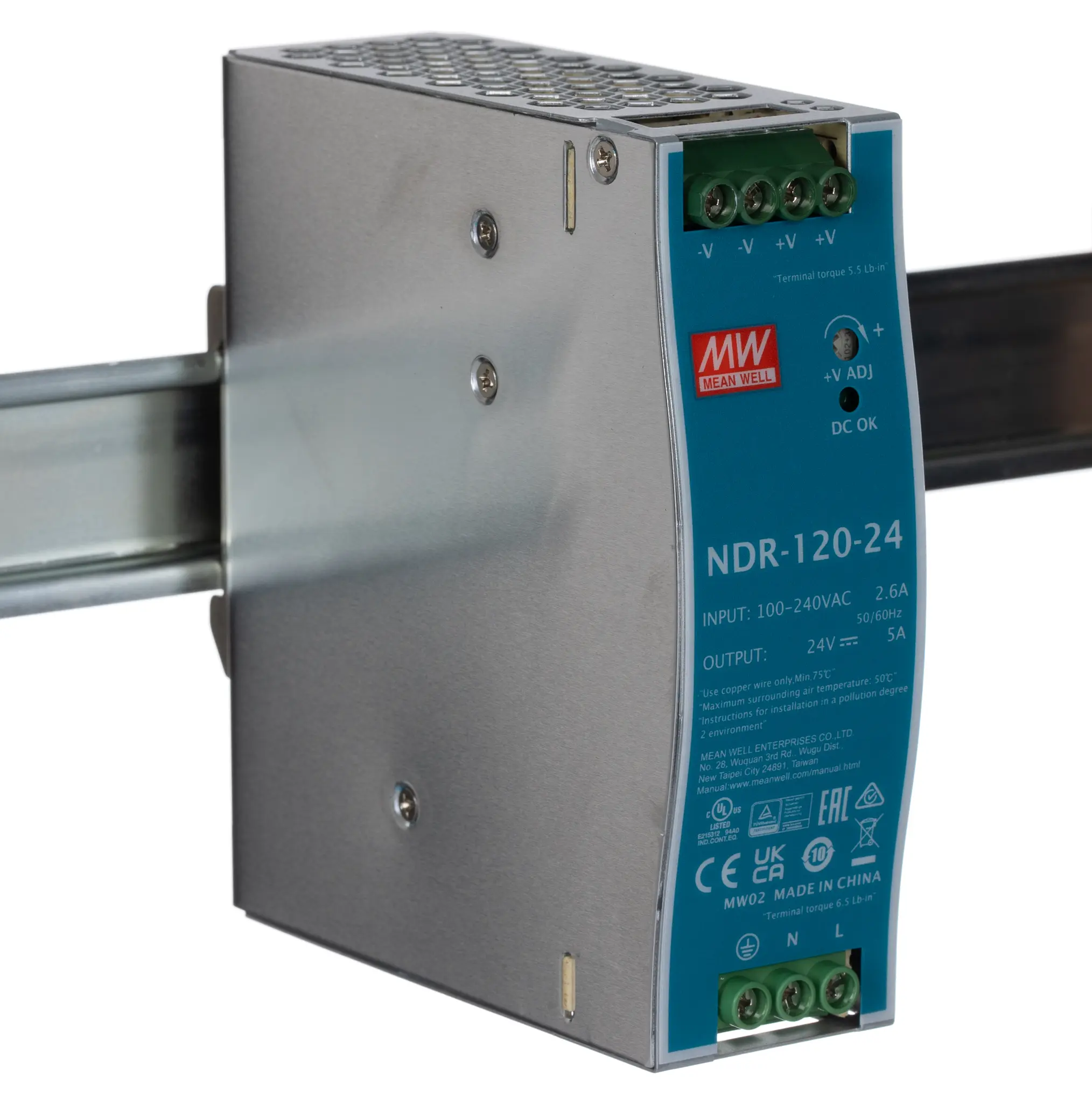 Produktfoto 1 von MEAN WELL NDR DIN-Schienen Netzteil Getaktet 24V dc / 5A 120W 90 → 264V ac