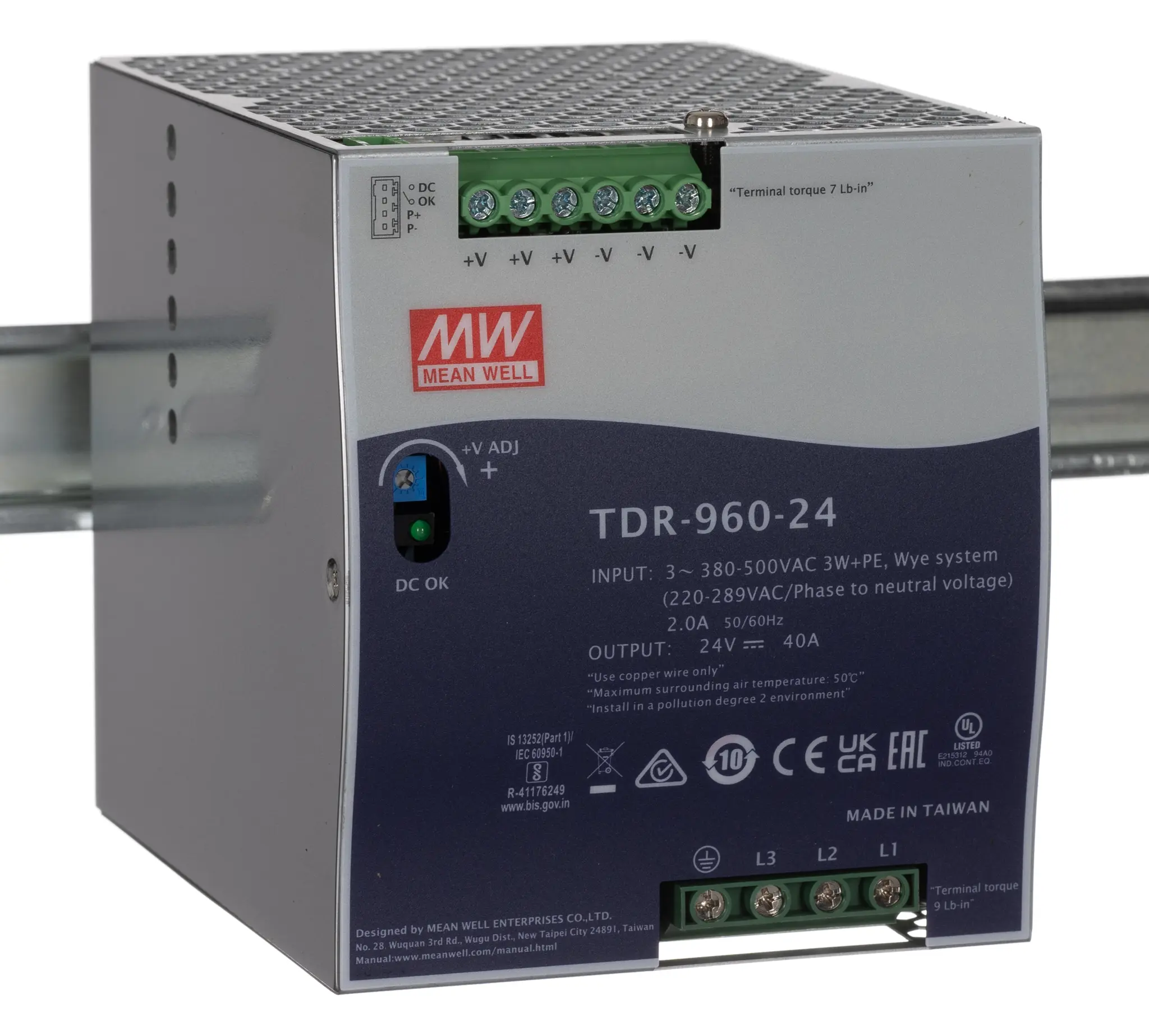 Produktfoto 1 von MEAN WELL TDR DIN-Schienen Netzteil Getaktet 24V dc / 40A 960W 340 → 550V ac