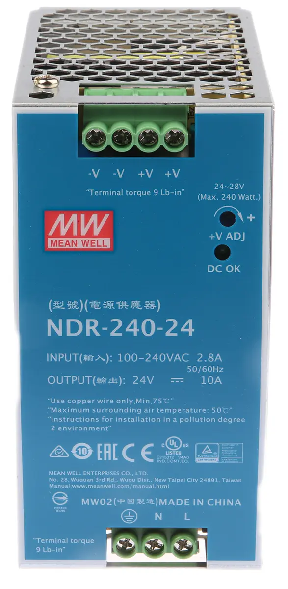 Produktfoto 1 von MEAN WELL NDR DIN-Schienen Netzteil Getaktet 24V dc / 10A 240W 90 → 264V ac