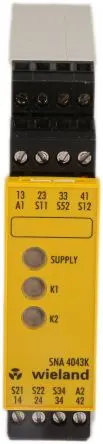 Produktfoto 1 von Wieland SNA 4043K Sicherheitsrelais 24V ac/dc, 3 Sicherheitskontakte, 1 Hilfsschalter, Manuell EN 62061, EN ISO 13849-1,