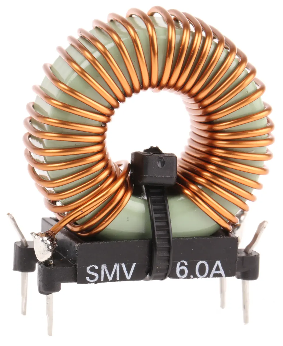 Produktfoto 1 von Roxburgh EMC SMV Induktivität bedrahtet, Ferrit-Kern, 120 μH, 6 A, Radial / R-DC 40 mΩ, max. 440 Hz, Ø 1.3 mm, Ø 1.3 mm