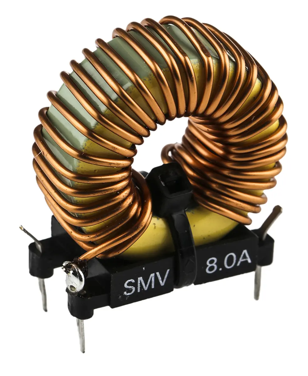 Produktfoto 1 von Roxburgh EMC SMV Induktivität bedrahtet, Ferrit-Kern, 90 μH, 8 A, Radial / R-DC 25 mΩ, max. 440 Hz, Ø 1.3 mm, Ø 1.3 mm x