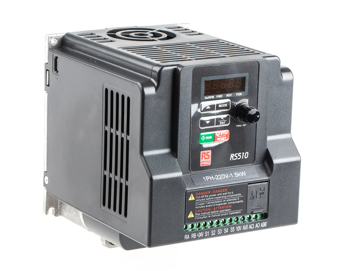 Produktfoto 1 von RS PRO RS510 1-Phasen Frequenzumrichter 1.5 kW 240 V ac 7.5 A 599Hz