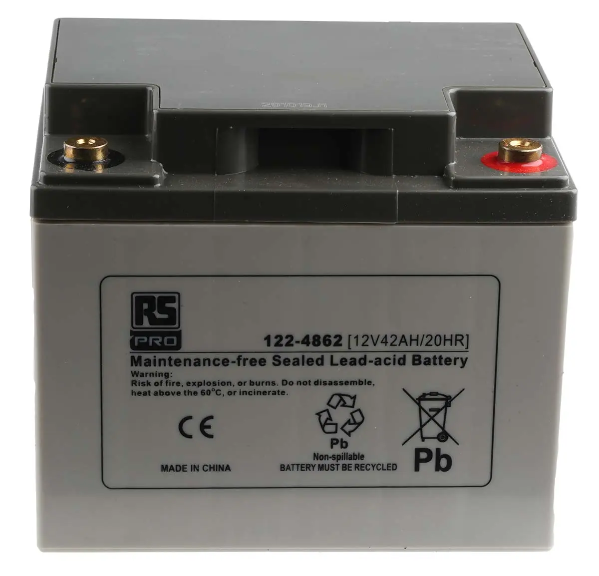 Produktfoto 1 von RS PRO RS PRO Abgedichteter Bleiakku, 12V / 42Ah, T6-Anschluss, 197 x 165 x 170mm