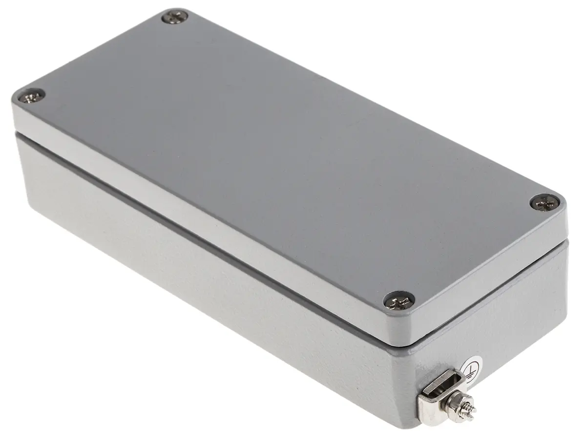 Produktfoto 1 von RS PRO RJ; Gehäuse; Aluminium; Grau; IK09 IP68, IP40, IP66, IP65 Breite 150 mm Höhe 34 mm Länge 150 mm