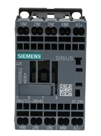 Produktfoto 1 von Siemens SIRIUS Hilfsschütz 0.8V dc, 1.1 V dc-Spule, 690V ac / 10 A 24V dc 2 Schließer/2 Öffner 4-Hilfskontakte