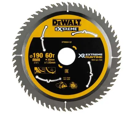 Produktfoto 1 von DeWALT 60 Wolframcarbid Holz Kreissägeblatt, Ø 190 mm 1