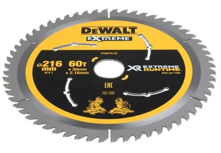 Produktfoto 1 von DeWALT 60 Wolframcarbid Holz Kreissägeblatt, Ø 216 mm 1