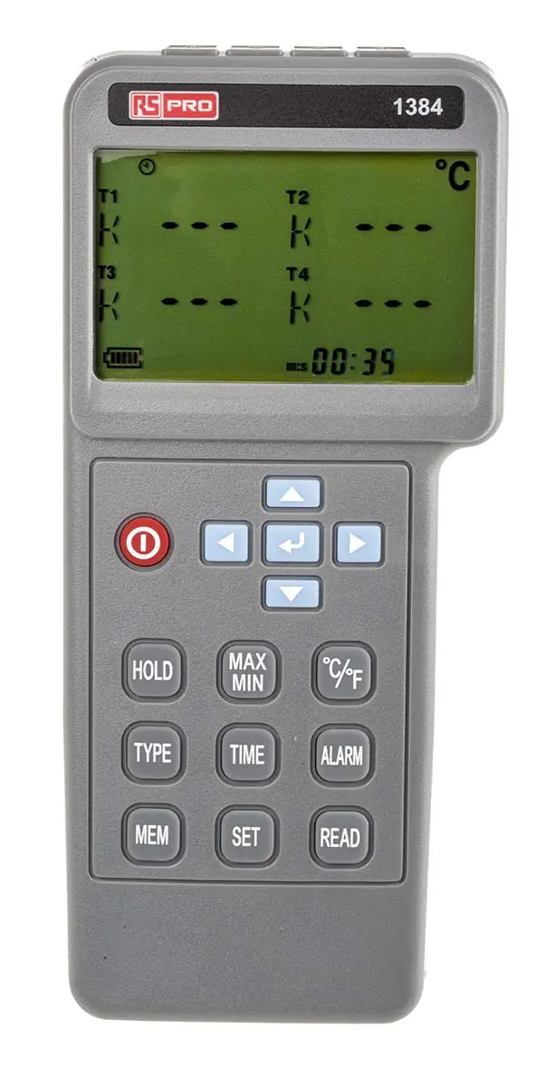 Produktfoto 1 von RS PRO 4-Kanal Temperatur Datenlogger, 0°C → +50°C, Sensor B, C, E, J, K, L, N, R, S, T, U