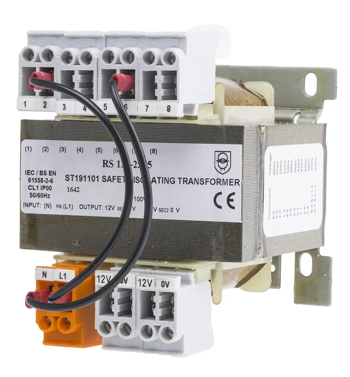Produktfoto 1 von RS PRO DIN-Schienen-Trafo, 100VA, Primär 230 bis 415 VacV ac / Sekundär 2x12V ac DIN-Schiene, 84mm x 86mm x 95mm