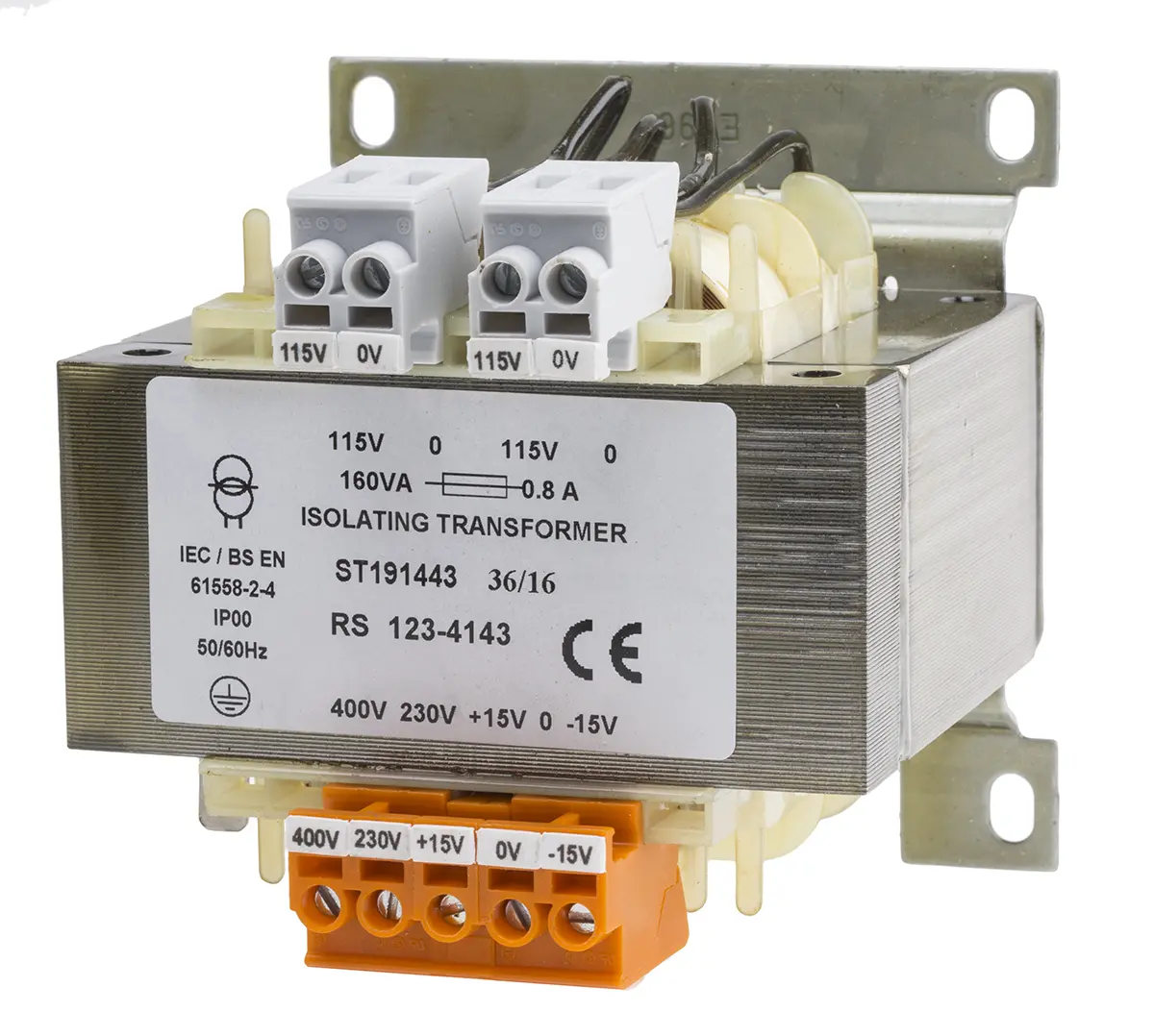 Produktfoto 1 von RS PRO DIN-Schienen-Trafo, 160VA, Primär 230 → 400V ac / Sekundär 2 x 115V ac DIN-Schiene, 96mm x 89mm x 110mm