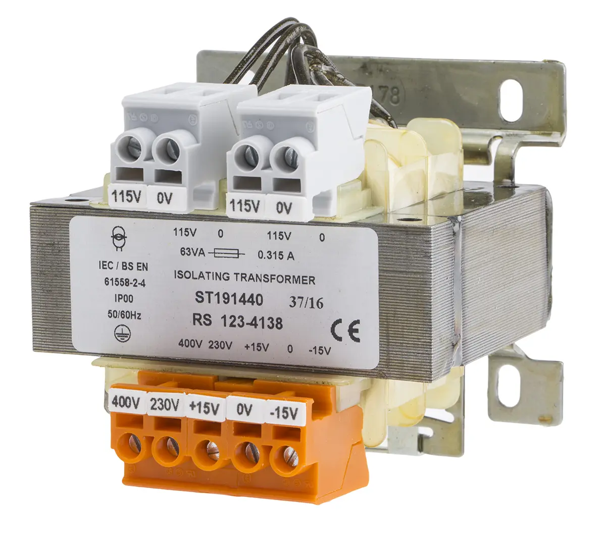 Produktfoto 1 von RS PRO DIN-Schienen-Trafo, 63VA, Primär 230 → 400V ac / Sekundär 115V DIN-Schiene, 78mm x 60mm x 94mm