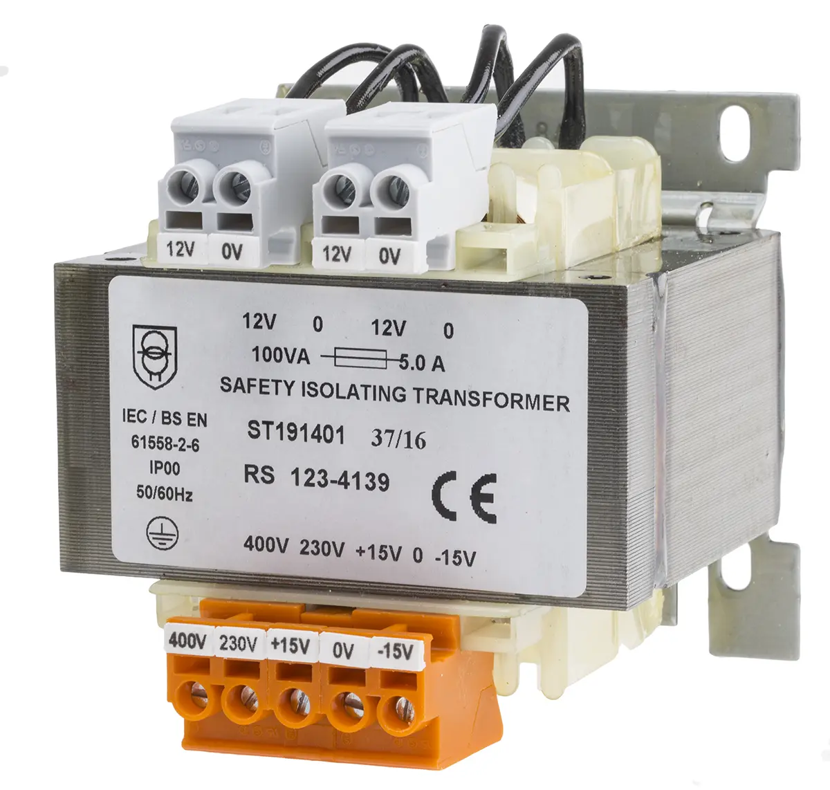 Produktfoto 1 von RS PRO DIN-Schienen-Trafo, 100VA, Primär 230 → 400V ac / Sekundär 12V ac DIN-Schiene, 84mm x 76mm x 100mm