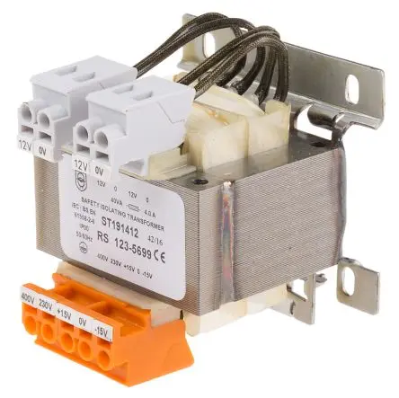 Produktfoto 1 von RS PRO 40 VA DIN-Schienen-Trafo, Primär 230 V ac, 400 V ac / Sekundär 2 x 12 V ac DIN-Hutschiene 2 Ausg., 192 mm x 172mm