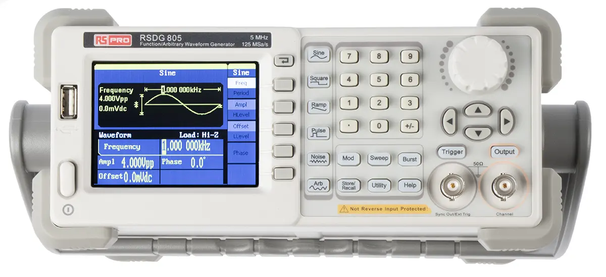 Produktfoto 1 von RS PRO Arbiträr-Funktionsgenerator mit TFT-LCD 5 MHz, 0 MHz / 10 V Pk-Pk, USB, USB-Host