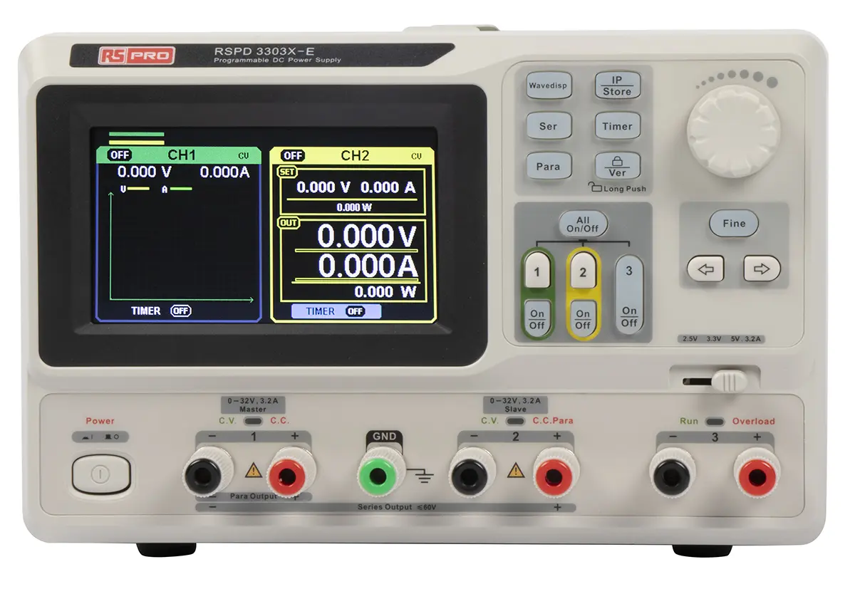 Produktfoto 1 von RS PRO 3-Kanal Digital Labornetzgerät 220W, 0 → 32V / 3.2A