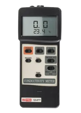 Produktfoto 1 von RS PRO Leitfähigkeitstester, 0.1μS/cm bis 199.9μS/cm, ±2 % Batterie 0.1 μS/cm, 0.01 mS/cm