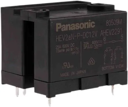 Panasonic HE-V Leistungsrelais 12V dc Spule DPST Leiterplattenmontage 20A 75 Ω 1.92 W
