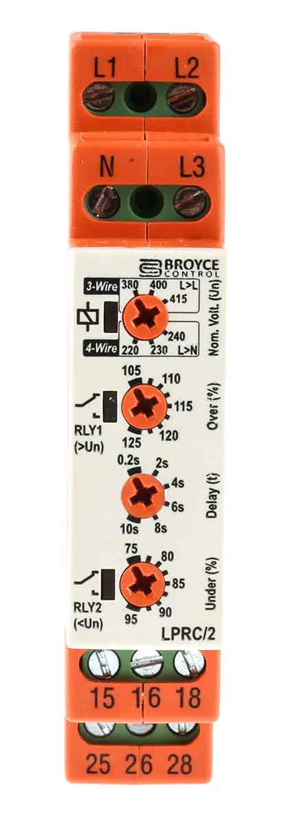 Produktfoto 1 von Broyce Control L Überwachungsrelais, für Phase, Spannung 243 → 540V ac 3-phasig, 1-poliger Wechsler