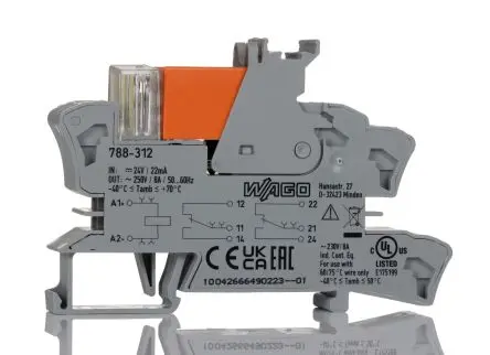 Produktfoto 1 von WAGO 788 Interface Relais 24V dc, 2-poliger Umschalter DIN-Hutschiene 19mA