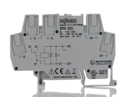 Produktfoto 1 von WAGO 859 Interface Relais 24V dc, 1-poliger Umschalter DIN-Hutschiene