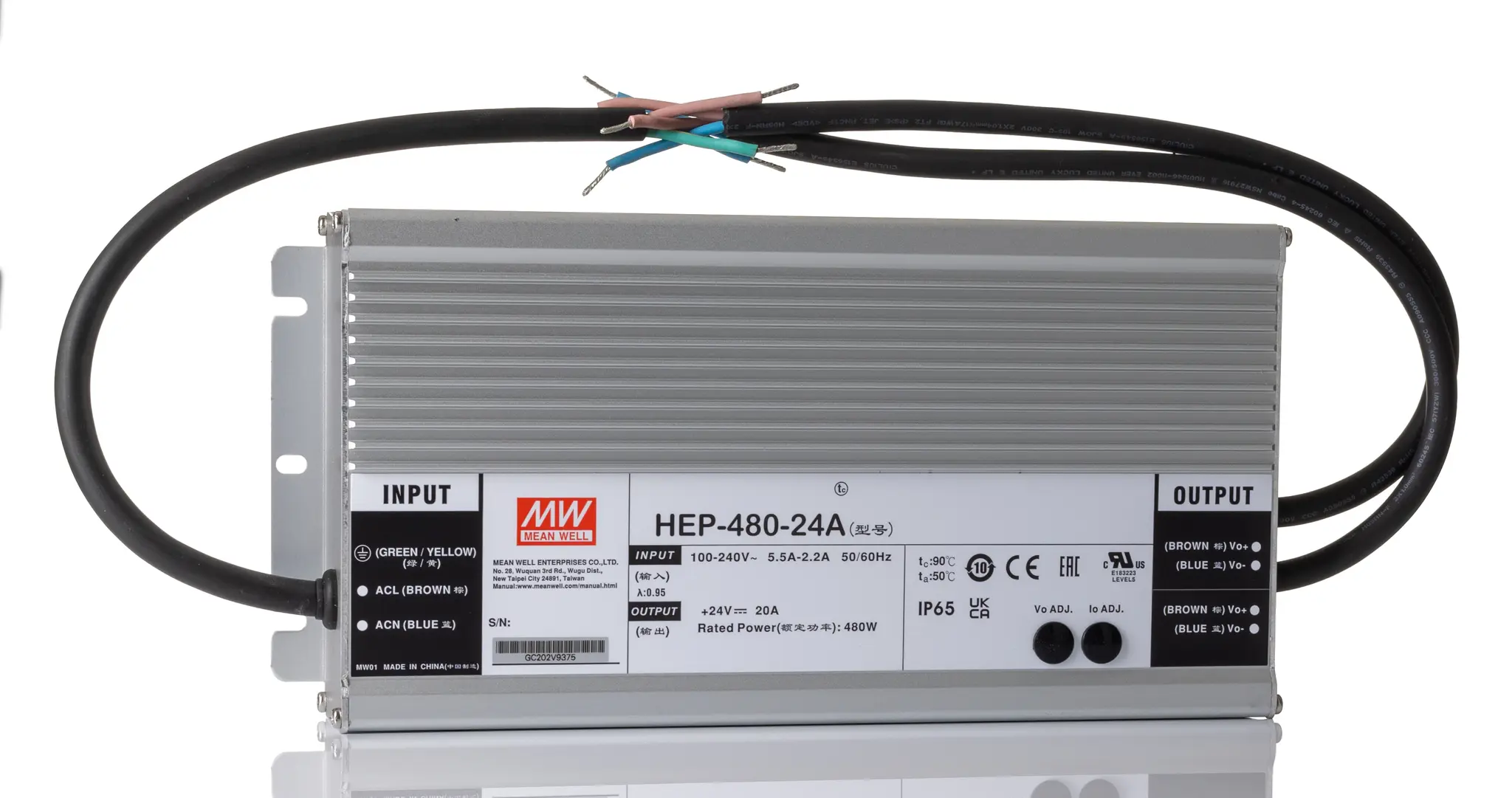 MEAN WELL Schaltnetzteil, 24V dc / 20A 480W 127 → 431 V dc, 90 → 305 V ac Geschlossen, Gehäusemontage