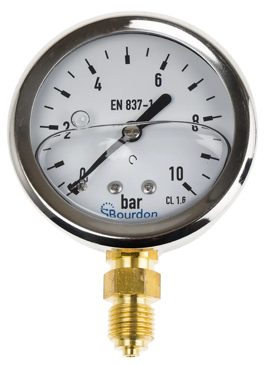 Produktfoto 1 von Bourdon Hydraulikdruckmessgerät 0bar ±2.5%, Ø 63mm Edelstahl Gehäuse G1/4, ISO-kalibriert