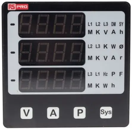 Produktfoto 1 von RS PRO AP15 LED Digitales Multifunktionsmessgerät für Leistung, Spannung, Frequenz, Strom H 92 mm B 92 mm 4-Stellen T.
