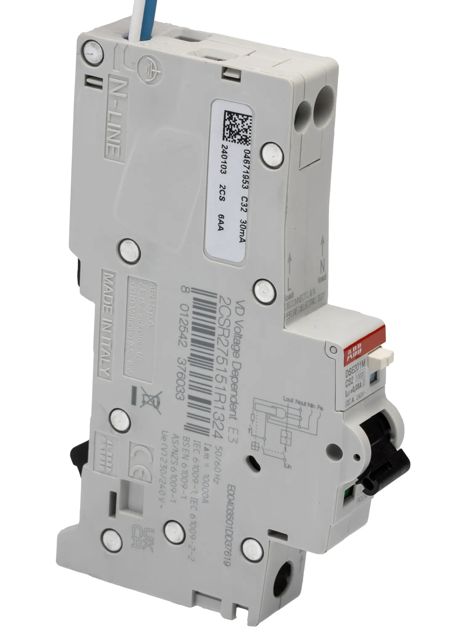 Produktfoto 1 von ABB System Pro M Compact System Pro M Compact FI/LS-Schalter (RCBO) 32 A, 1-polig Typ C, Empfindlichkeit 30 mA