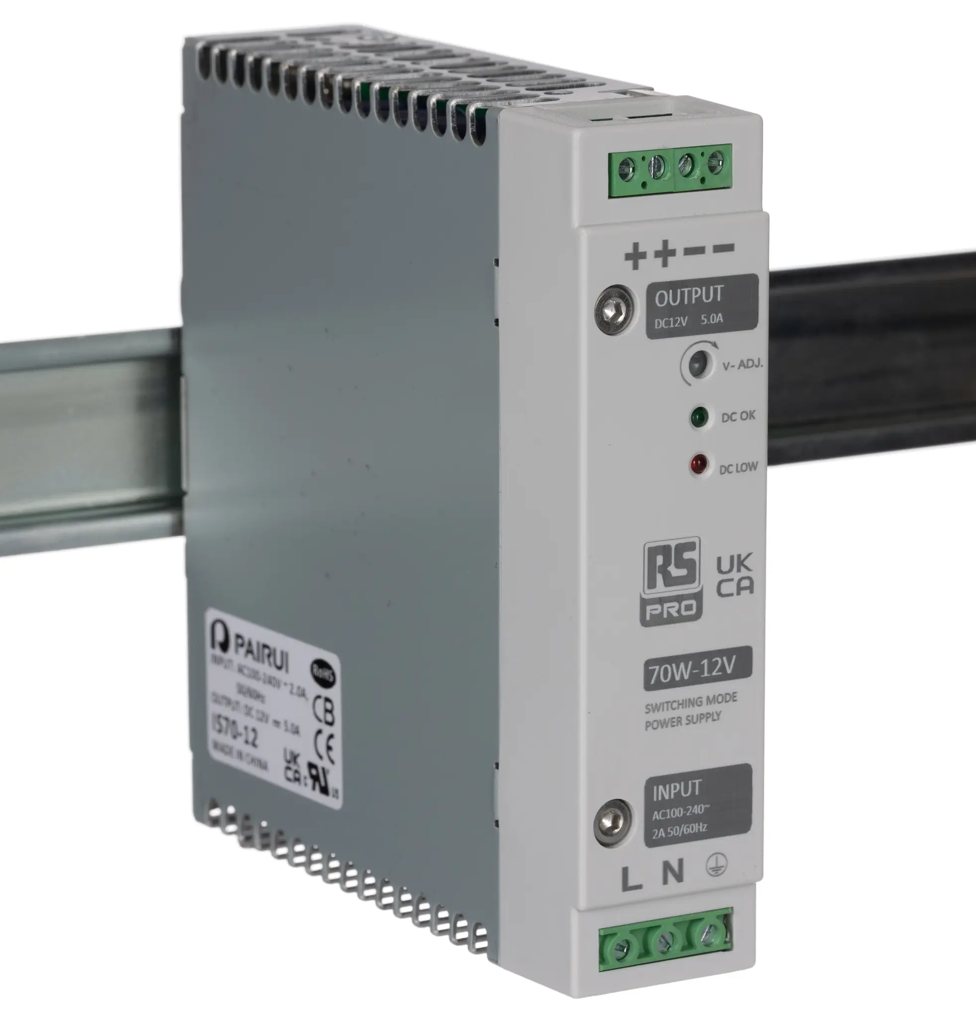 RS PRO DIN-Schienen Netzteil Getaktet 12V dc / 5A 70W 230V ac