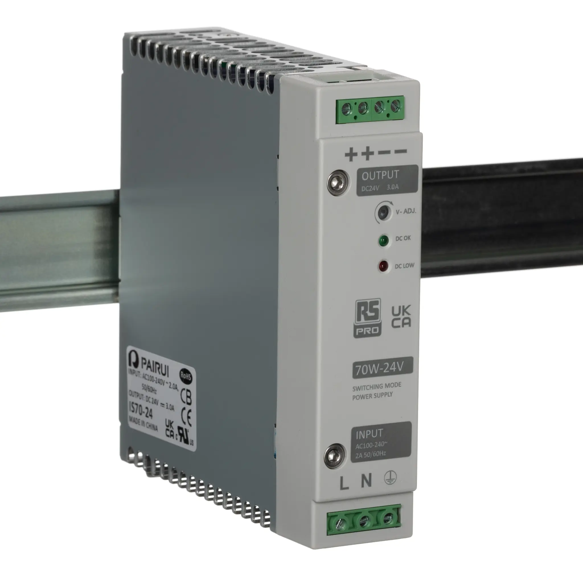 Produktfoto 1 von RS PRO DIN-Schienen Netzteil Getaktet 24V dc / 3A 70W 230V ac