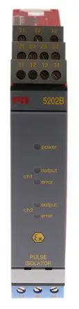 Produktfoto 1 von PR Electronics Trennbarriere 2-kanalig Impuls 21.6 V ac, 253 V ac, 19.2V dc, 300 V dc IECEx, ATEX