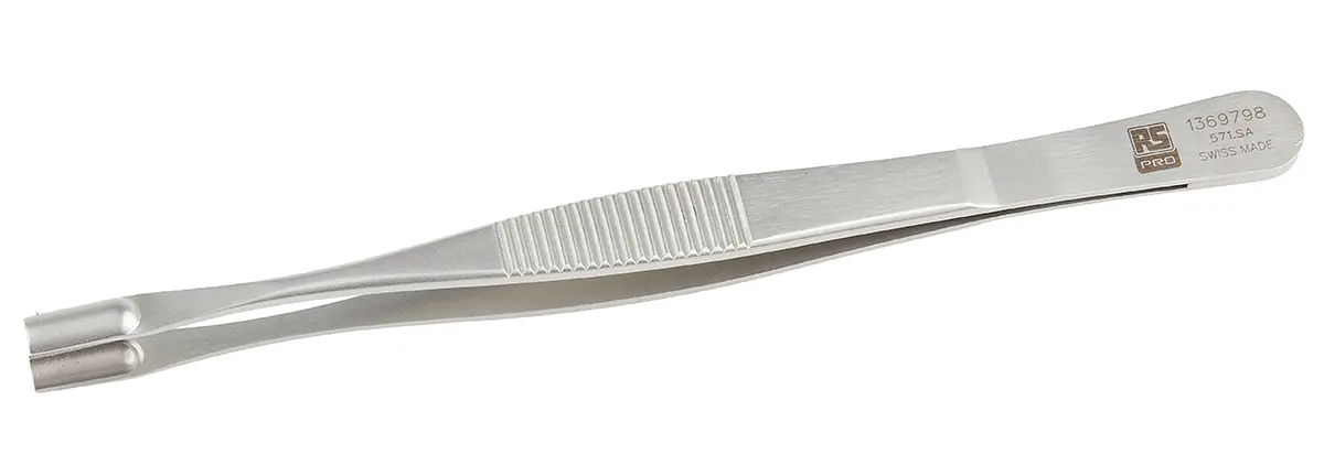 RS PRO 571.SA Edelstahl Pinzette, 145 mm, Spitze Gerillt; zylindrisch Antimagnetisch