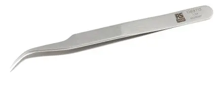 Produktfoto 1 von RS PRO Edelstahl Pinzette, 115mm, Spitze Fein, Gebogen Antimagnetisch 1-teilig