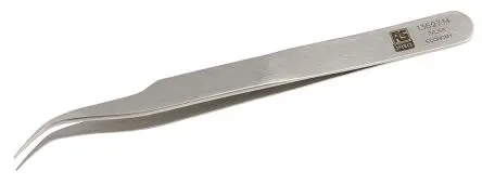 Produktfoto 1 von RS PRO Edelstahl Pinzette, 115mm, Spitze Fein, Gebogen Antimagnetisch 1-teilig