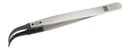 Produktfoto 1 von RS PRO Kunststoff, Kohlenstofffaser Pinzette, 130mm, Spitze Gebogen, Sehr Fein Antimagnetisch 1-teilig ESD-Sicherheit