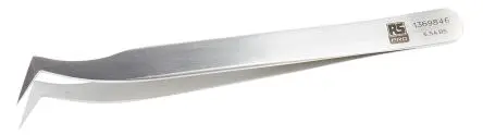 Produktfoto 1 von RS PRO Edelstahl Pinzette, 120mm, Spitze Abgewinkelt, Flach Antimagnetisch 1-teilig