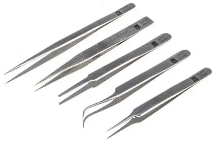 Produktfoto 1 von RS PRO Edelstahl Pinzettensatz Antimagnetisch 5-teilig