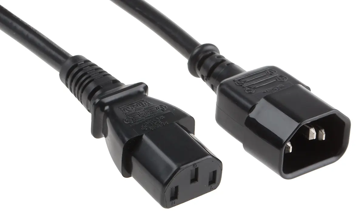 Produktfoto 1 von RS PRO Netzkabel, A IEC C13, B IEC C14, 10 m Schwarz Polyvinylchlorid, 250 V