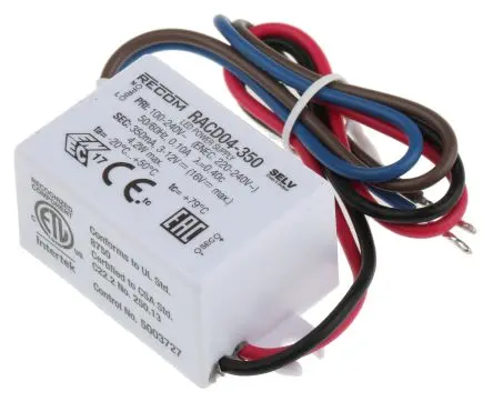 Produktfoto 1 von Recom LED-Treiber, 4.2 W 264V ac LED-Treiber 350mA, Ausgang 12V dc, 3 V dc