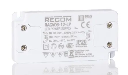 Produktfoto 1 von Recom LED-Treiber, 6 W 264V ac LED-Treiber 500mA, Ausgang 12V dc